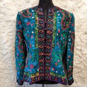 VTG Anne Crimmins for Umi Collections Women's 100% Silk Cashew Flower Jacket 14